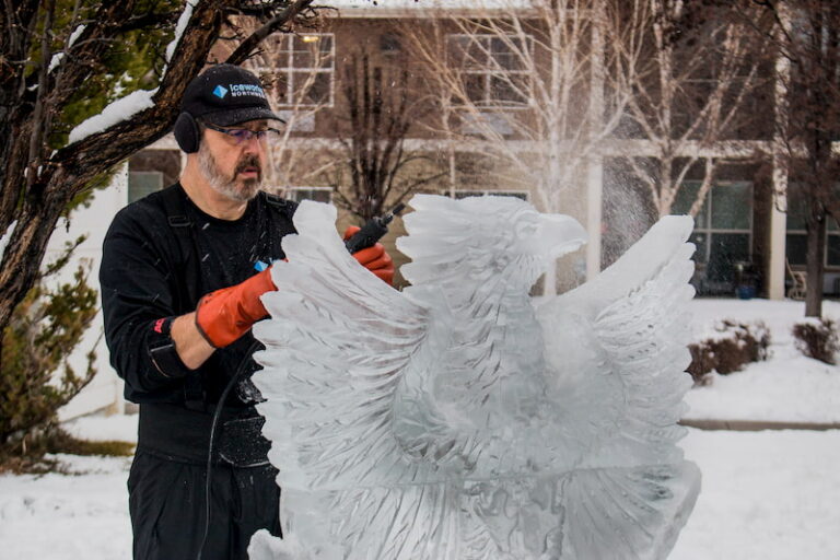 Sculpting ice at the Avamere at Wenatchee Fire & Ice event